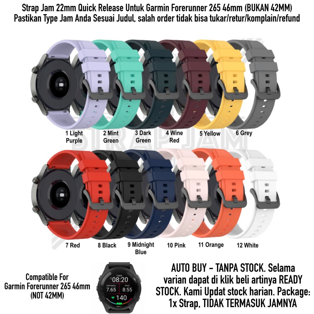 T2P Strap 22mm Untuk Garmin Forerunner 265 46mm - Tali Jam Tangan Pin Quick Release