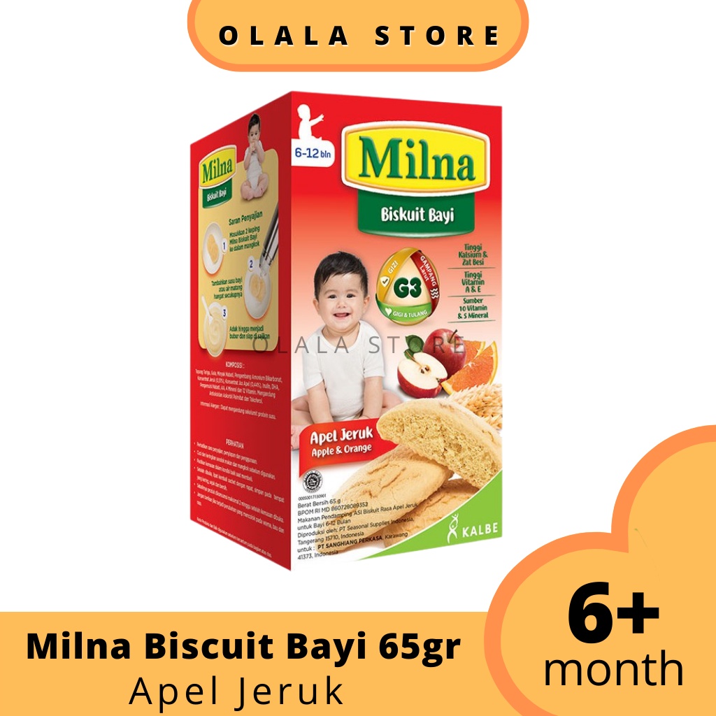 MILNA - BISKUIT BAYI APEL JERUK 65 GRAM / BISKUIT 6 - 12 BULAN