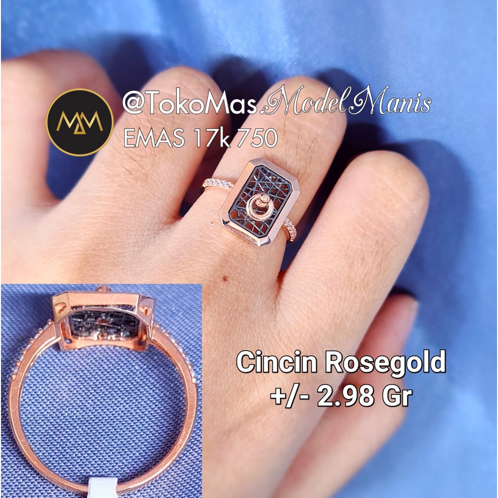 Cincin gembok jaring emas rosegold kombinasi hitam emas 750 kadar 17k