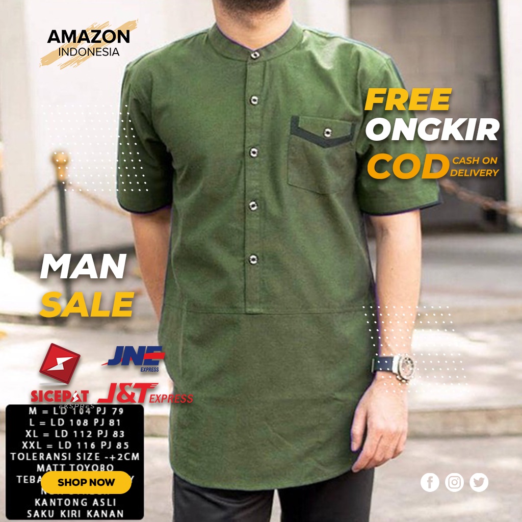 Baju Koko Pria Lengan Pendek Motif Polos Warna Army Toyobo - Baju Koko Pria Dewasa - Busana Muslim Pria - Baju Lebaran Pria - Koko Pria Dewasa - Muslim Pria - Baju Kokoh - Baju Koko Batik - Koko Batik Pria - Alqorni - Baju Ramadhan - Seragam Hadroh