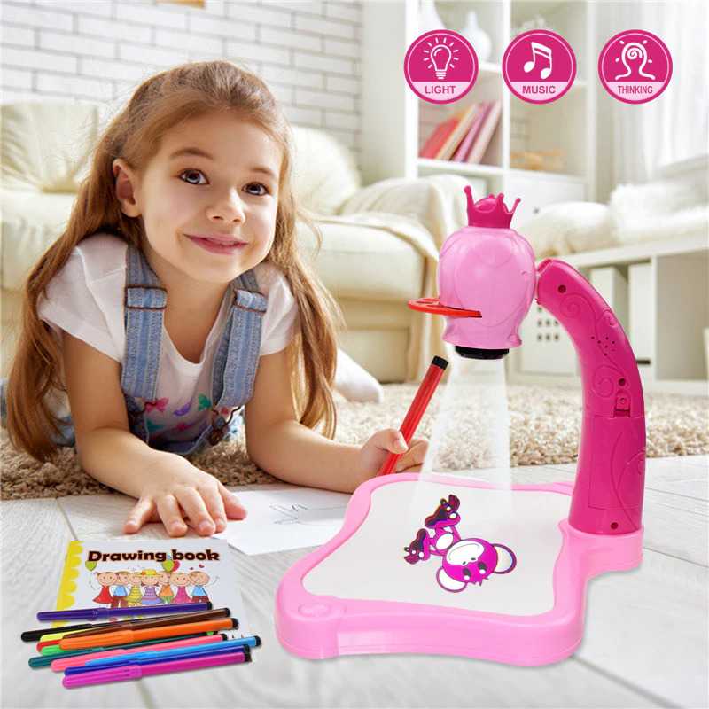 (BISA COD) FTIHSHP YIMATOYS Meja Bermain Anak LED Projector Art Drawing Board - WBP23