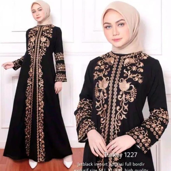 Abaya Abaya Hitam Gamis Arab Turkey Bordir Dress Arab Bordir Renda Dubai - Turkey 1227, S(S7C2) BISA