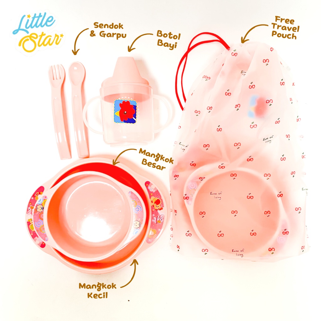 LS 6in1 Baby Gift Bag Feeding Set Paket Perlengkapan Makan Bayi Baru Lahir Newborn Mpasi