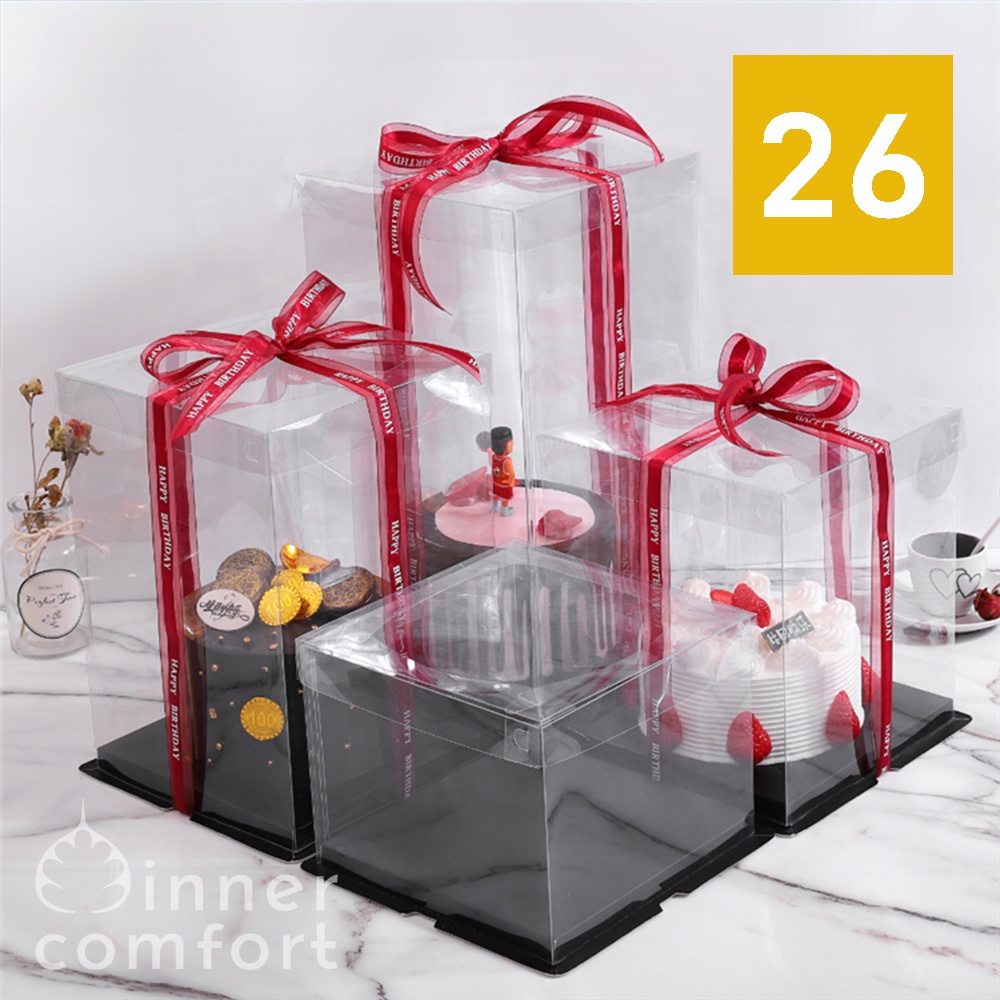 

Kotak Kue / Giftbox Square / Segi Empat Transparan Mika Bening 26 cm