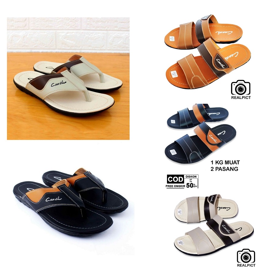 Sandal kulit santai pria gaul | sandal pria terbaru distro jepit kekinian bahan premium crvl promo