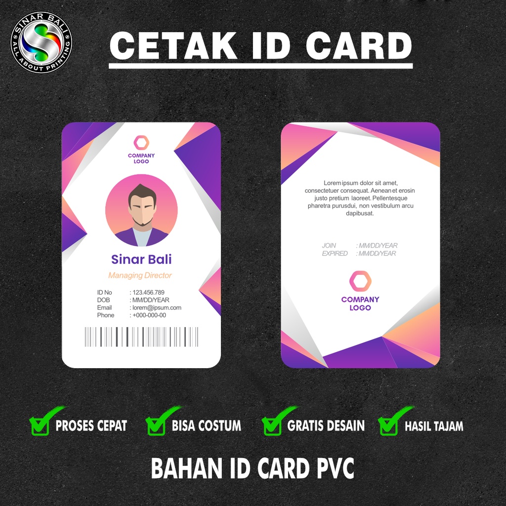 

TEBAL Cetak ID Card PVC Premium Kartu Member / Kartu Anggota / Kartu Mahasiswa