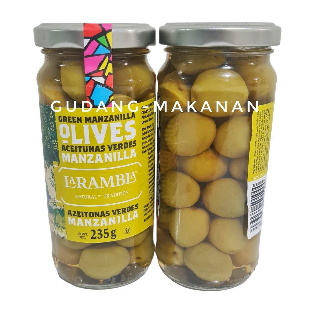 La Rambla Whole Green Manzanilla Olives 235gr - Buah Zaitun Utuh Hijau