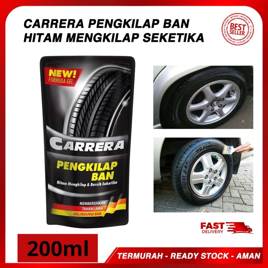 Carrera Semir Pembersih dan Pengkilap Ban Motor Mobil 200 ml Free Kuas