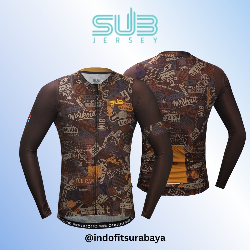 Subjersey Wordle Long Sleeves Brown Unisex Jersey sepeda Sub Jersey