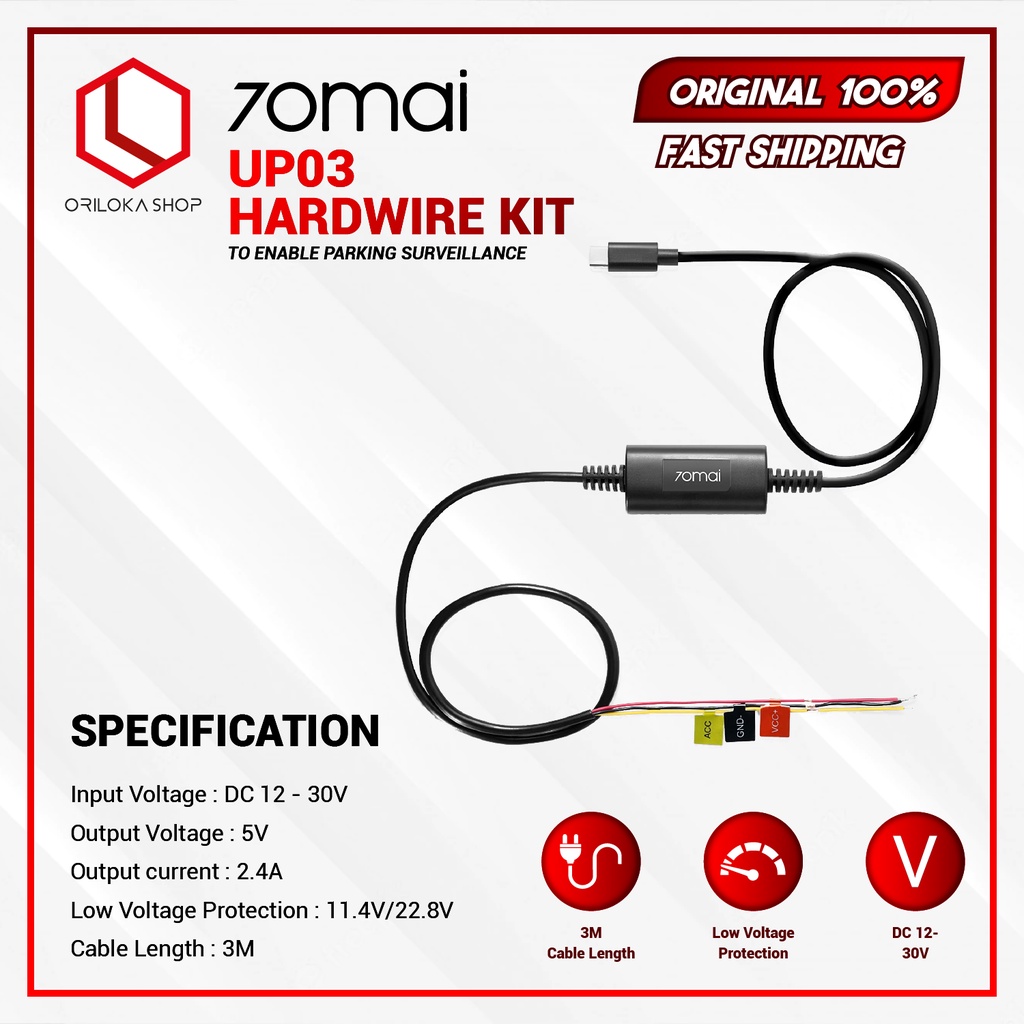70mai Dash cam Kit Hardwire UP03 Untuk Parking Monitor Dash Cam
