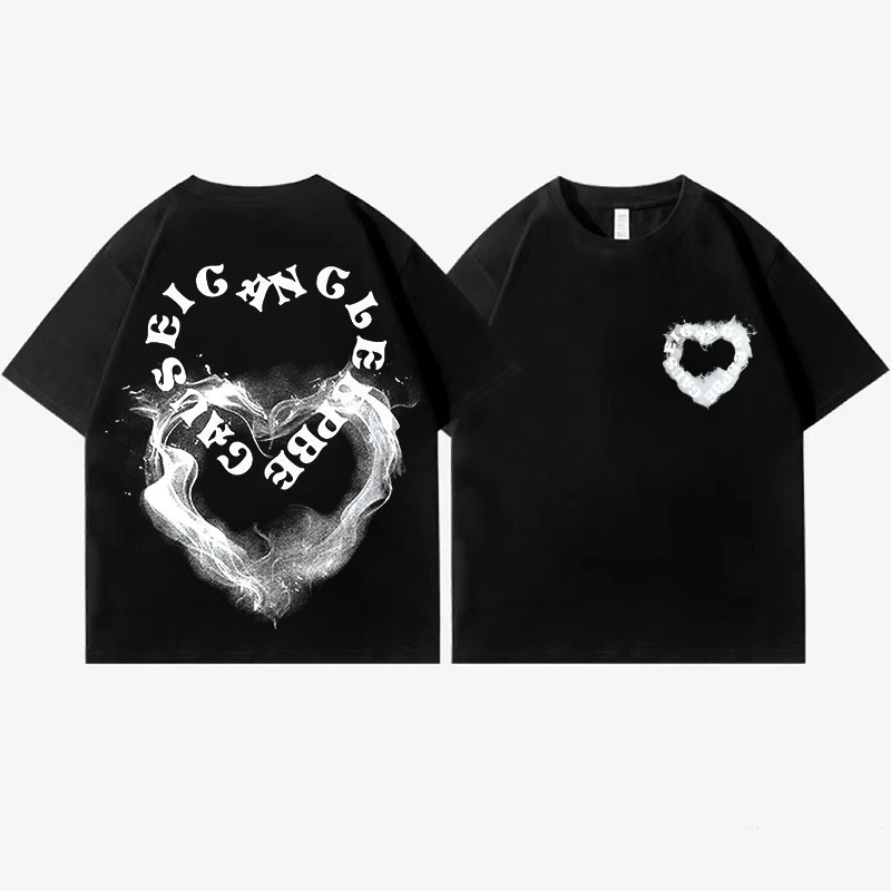 Korean Style kaos putih casual Heart print baju kaos baju oversize wanita/baju kaos cowok