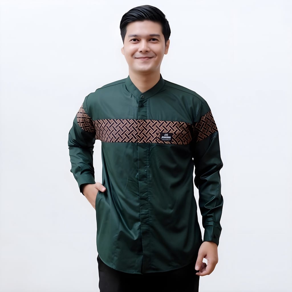 Baju Koko Pria Dewasa Lengan Panjang Motif Kobata Qynang Kombinasi Batik Terbaru