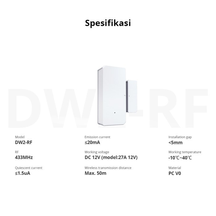 Sonoff DW2 - RF Door Window Wireless 433MHz Sensor Pintu Jendela Alarm Untuk Keamanan Rumah Otomatisasi