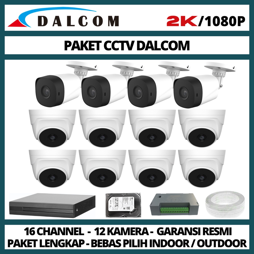 PAKET CCTV DALCOM 16 CHANNEL 12 CAMERA 2K 1080P KAMERA