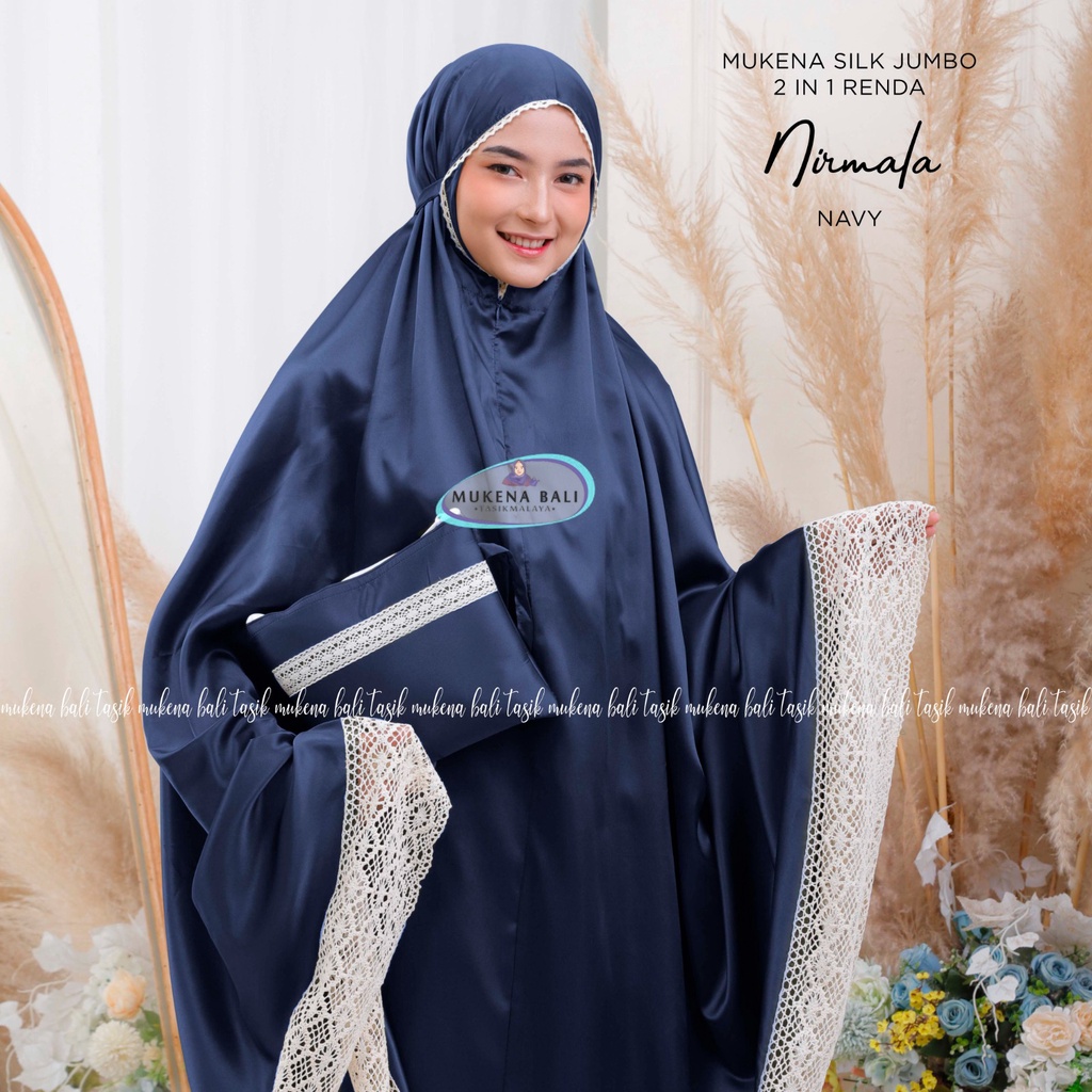 MUKENA BALI TASIK - MUKENA DEWASA POLOS JUMBO SILK 2 IN 1 RENDA NIRMALA