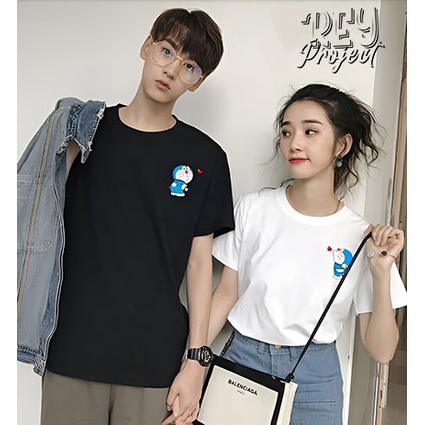 kaos Couple Doraemon Cotton Combat pasangan pacar Keluarga Anak dewasa