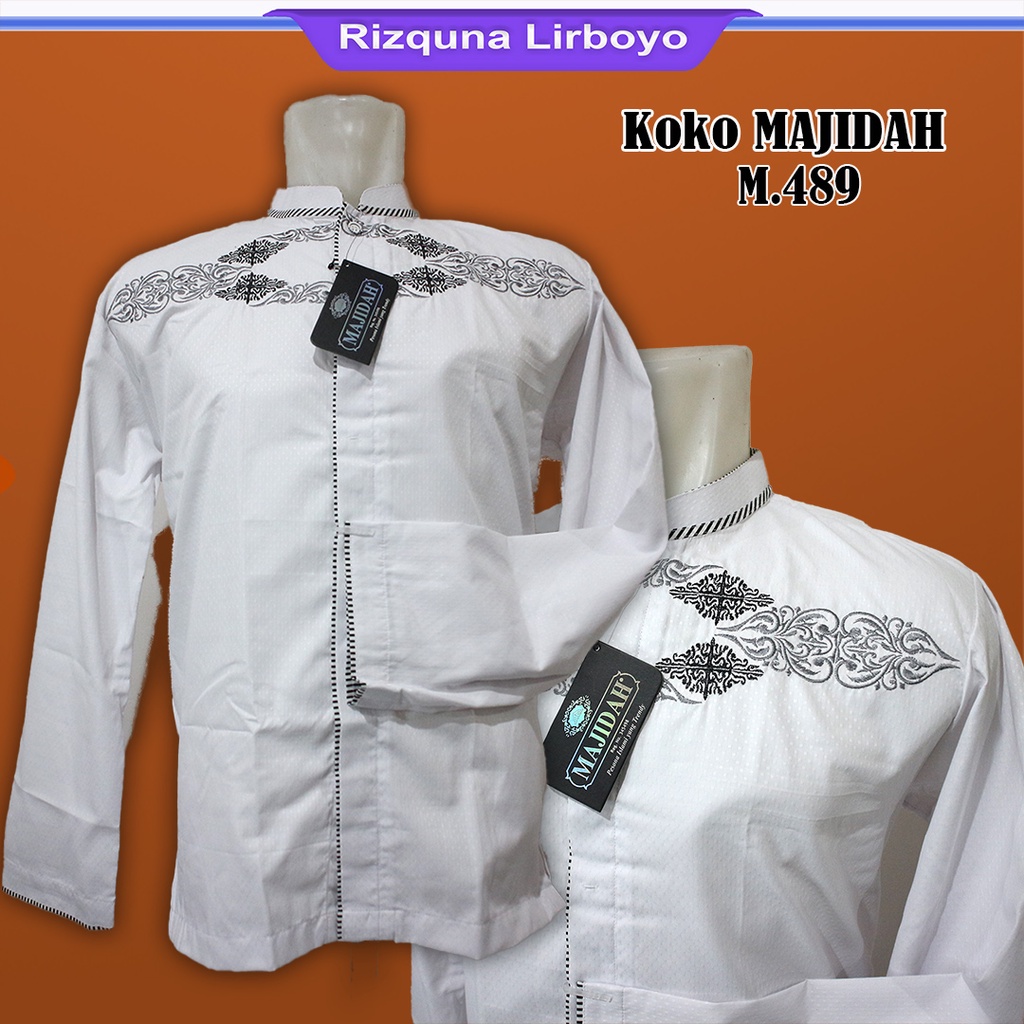 Baju Muslim Putih Koko Lengan Panjang Bordir MAJIDAH M.489 Terbaru