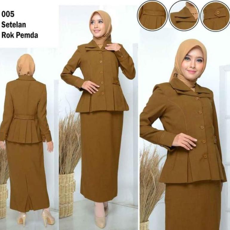 BEST SELLER Baju Wanita Dinas PNS Pemda Krah Susun Rok Span