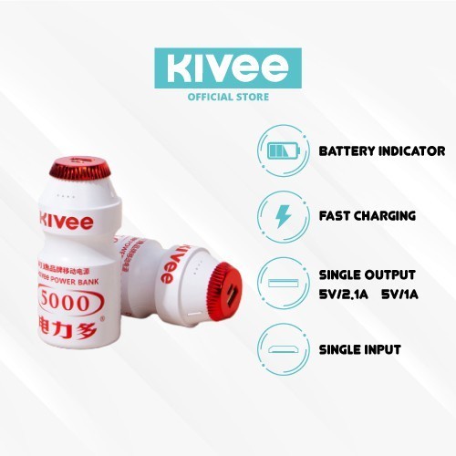 KIVEE YAKULT POWERBANK 5000 MAH PORTABLE INPUT MICRO USB 1 PORT FAST