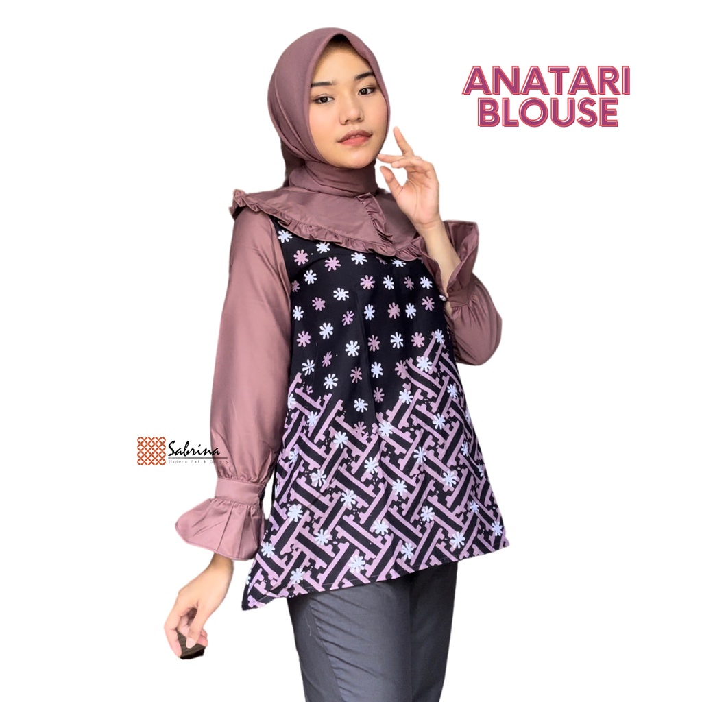 Anatari Blouse Batik Wanita Cap Premium Kerja Kantoran Kombinasi Modis Modern Cantik Kekinian