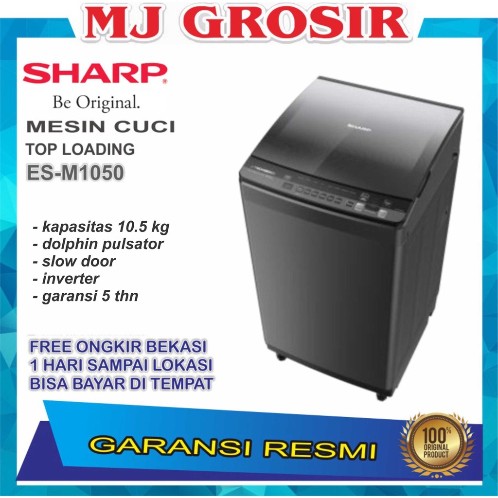 MESIN CUCI SHARP ESM 1050 10.5KG 1 TABUNG ESM1050 TOP LOADING INVERTER