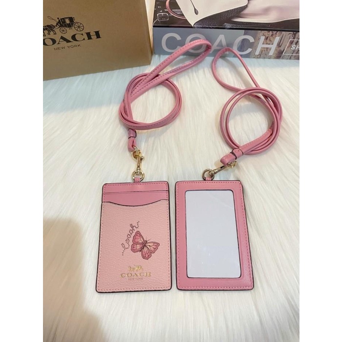 

Coach Butterfly Blossom Pink ID Lanyard 100% Original Coach