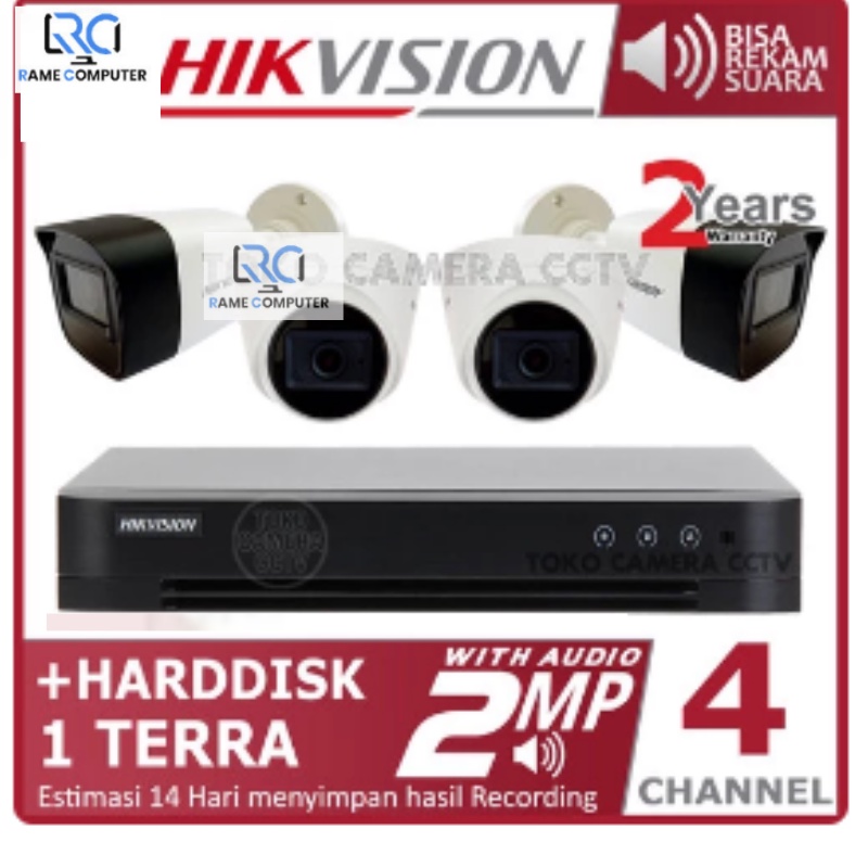 PAKET KAMERA CCTV HIKVISION 2MP 4 CHANNEL AUDIO HDD 1TB