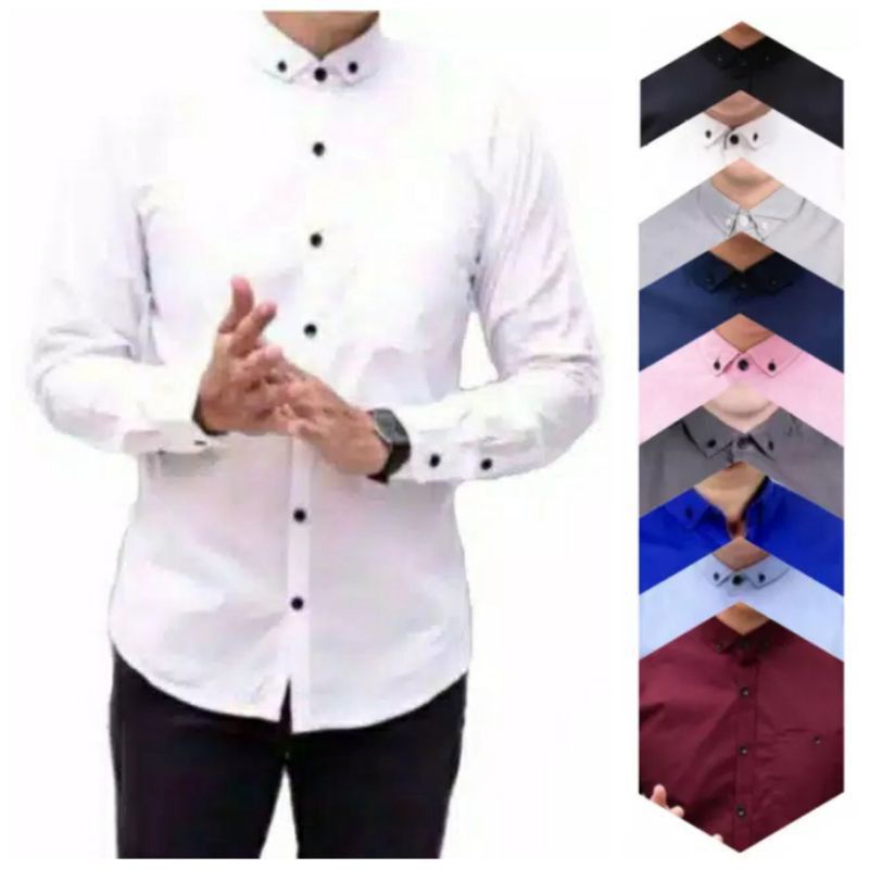 Kemeja Pria Polos Lengan Panjang, Kemeja pria Elegan, Hem/Kemeja pria