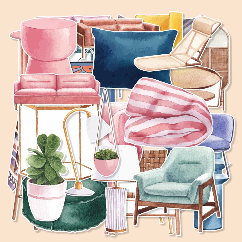 

( 20 pcs )stiker murah tema LUXURY FURNITURE-watercolor/bisa cutting