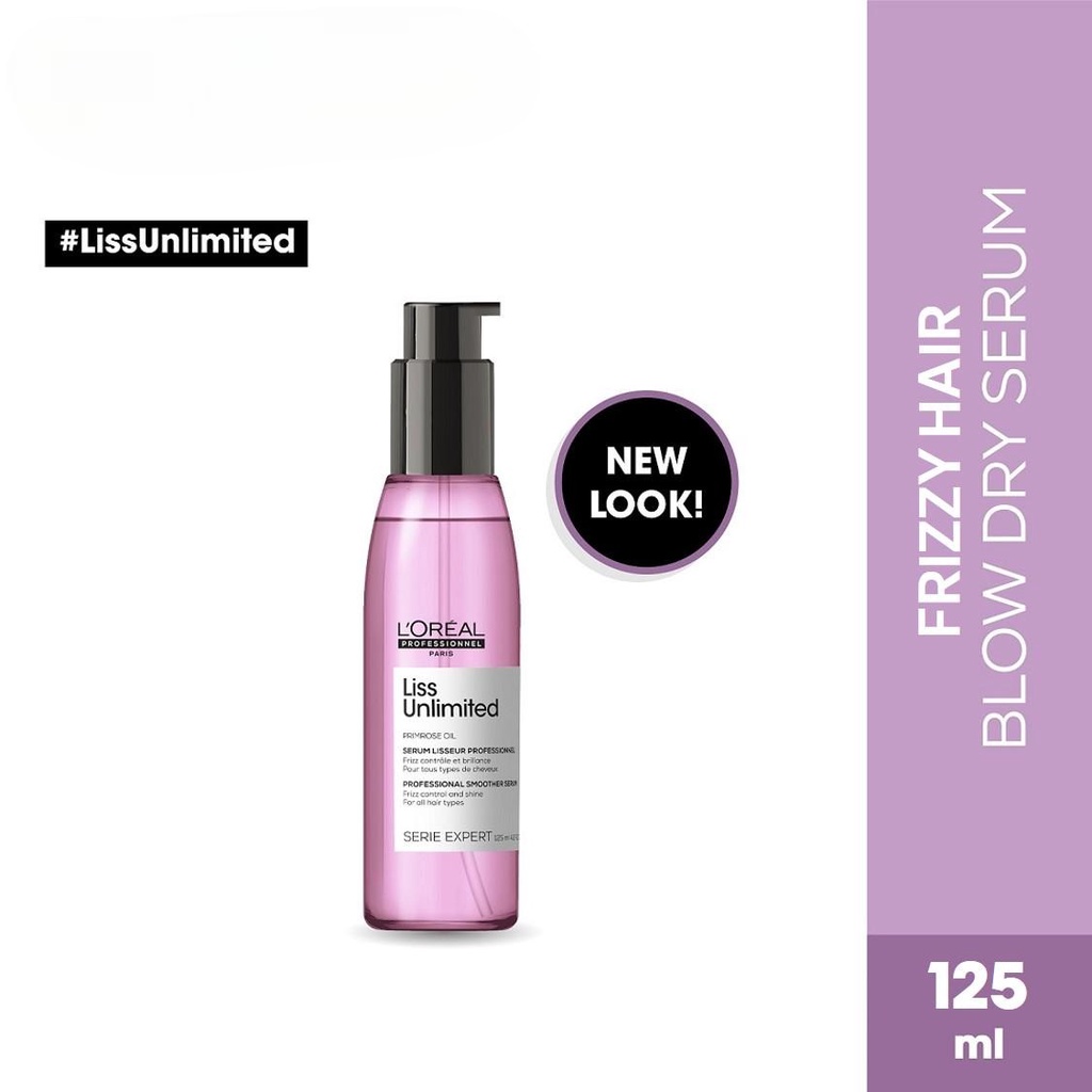 LOREAL Serie Expert Liss Unlimited Shampoo Blow Dry Serum Set - Shampo Serum Perawatan Pelembab Rambut Kusut Keriting