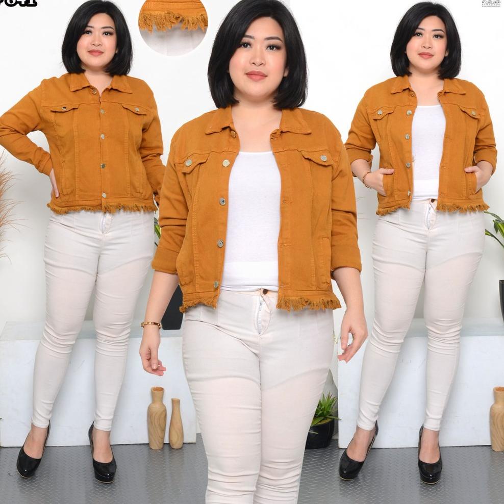 [ART. 7416] MC girl Jaket Jeans Kunyit Jumbo / Jaket Jeans Kuning Kunyit / Jaket Jeans Rumbai / Jake