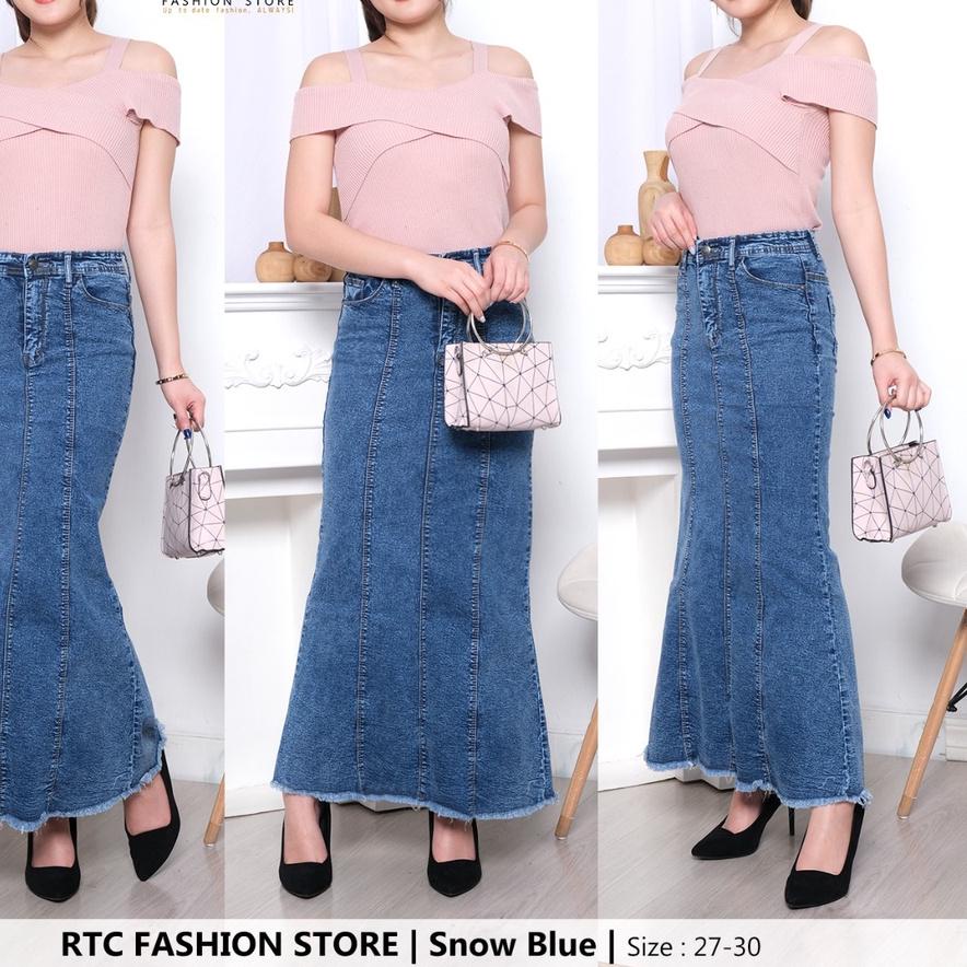 ROK JEANS WANITA / ROK PANJANG JEANS WANITA / ROK JEANS PANJANG DUYUNG / ROK PANJANG SNOW BLUE /