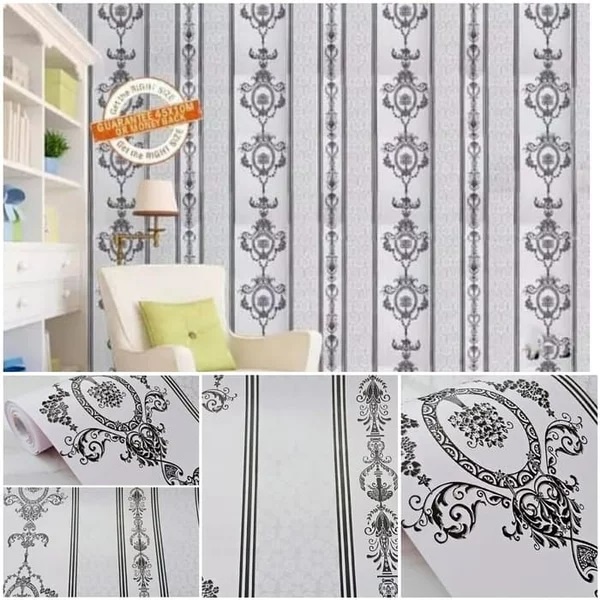 Wallpaper Dinding Batik Elegan Salur Hitam 9m s/d 10m x 45cm