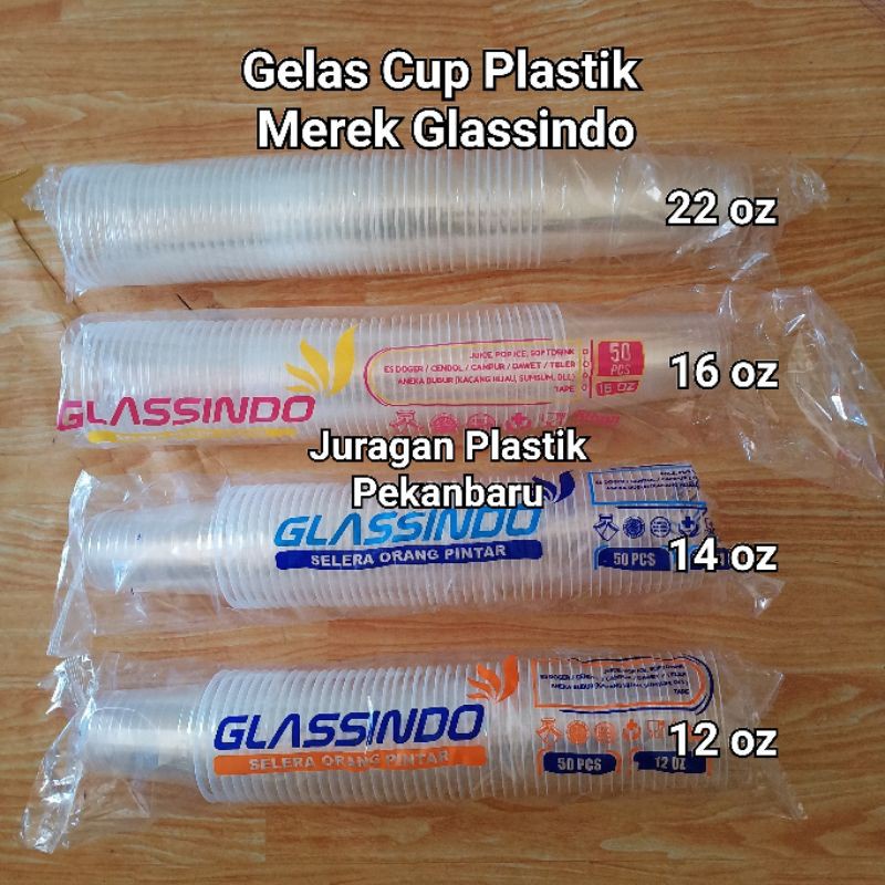( Glassindo ) Gelas Cup Plastik Datar 12 14 16 oz isi 50 pcs/pack | Jus Juice Minuman Bubble Boba Merak
