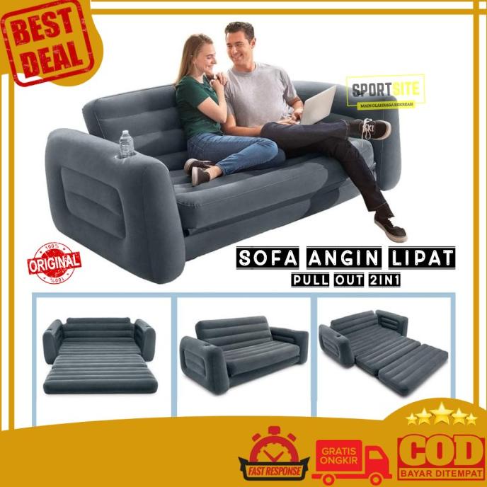Intex Pull Out 2 in 1 Sofa Bed Hitam. Sofa Angin Lipat Pompa Tiup HARGA DISKON