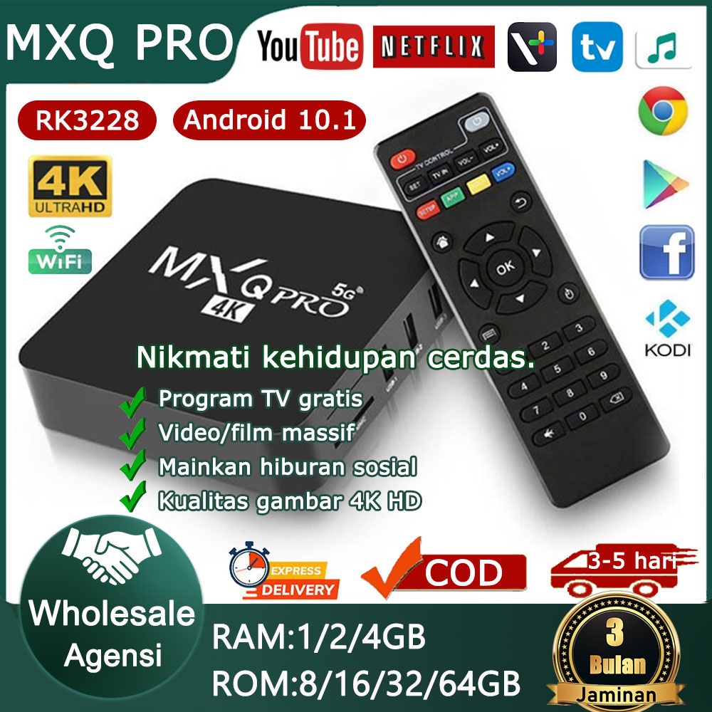 MXQ Pro TV BOX Android 10.1 smart Set Top Box 4K 4GB+64GB Media Player indihome