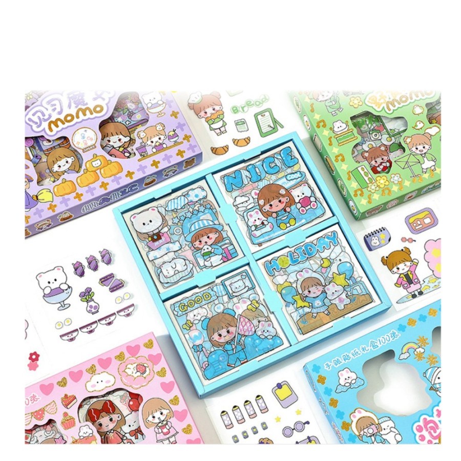 SCK2- 100 Lembar Sticker Motif 2D Kartun Korea Lucu Anti AIr Dapat Box Sticker Botol