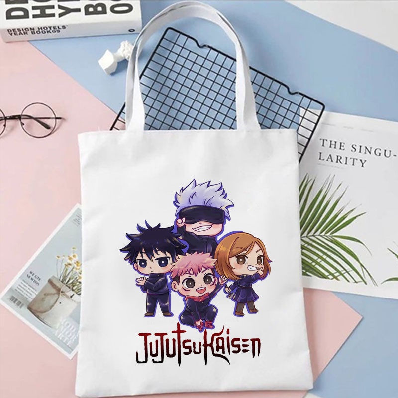 Tas Serut Tote Bag Jujutsu Kaisen Anime Jepang Wibu Lucu String Bag Kanvas Wanita Aesthetic