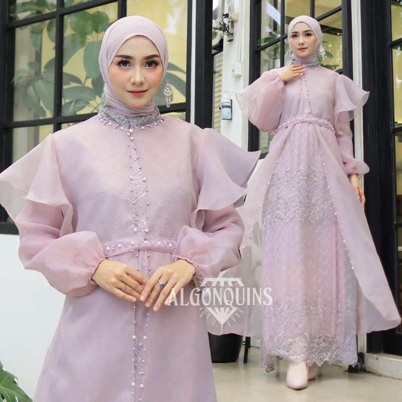 gamis syari mewah elegan cantik simple kalem / gamis syari kondangan elegan cantik simple