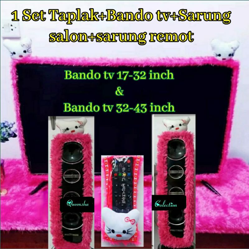 Bando Tv Led 17 - 32 Dan 40 - 43 Inch Terbaru 1 Set Taplak Meja Dan 2Pcs Sarung speker  Bulu Rasfur 