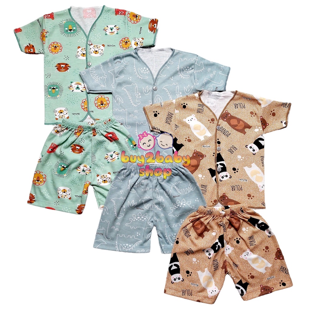 Baju bayi setelan piyama bayi full print motif Airin/Minoru usia 0-3 bulan isi 3 setelan