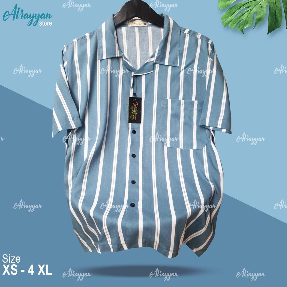 MURAH MERIAH Alrayyan Store - Baju Kemeja Hawai Pantai Bali Lengan Pendek Cowok Cewek Motif Salur Bi