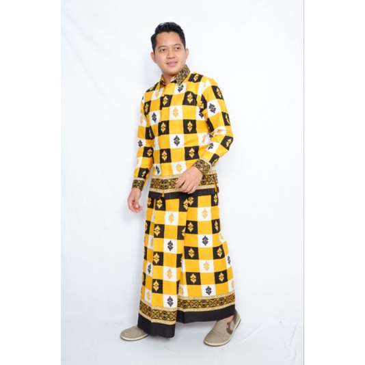 Setelan Sarung Pria Dewasa Kombinasi Kemeja Batik Lengan Panjang Pendek Baju Cowok Modern Full Furin
