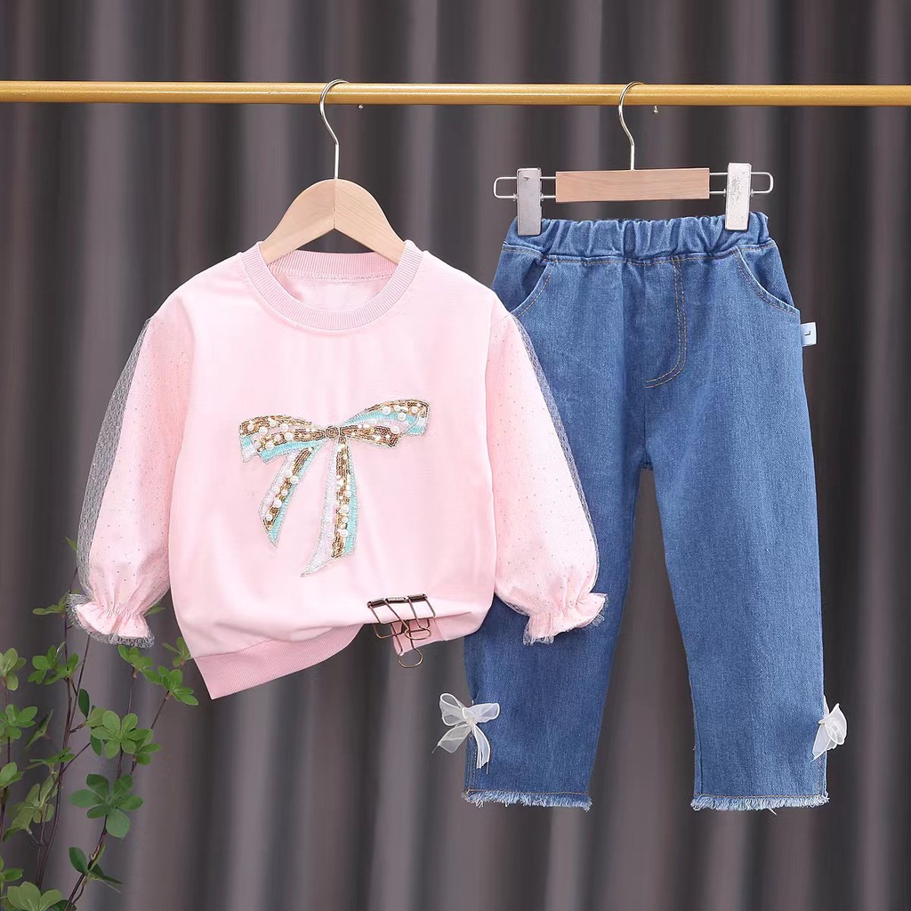 Setelan baju anak import 2-5 th  / Baju anak perempuan Jeans/ Setelan celana anak cewek / Setelan anak