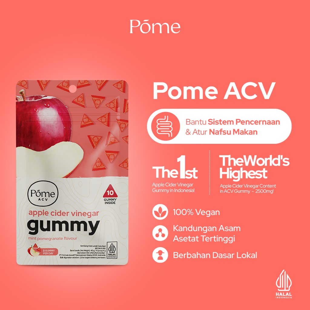 Pome ACV Mini Pack Tester Gummy Cuka Apel Apple Cider Vinegar Suplemen Diet Vegan (10 Butir)