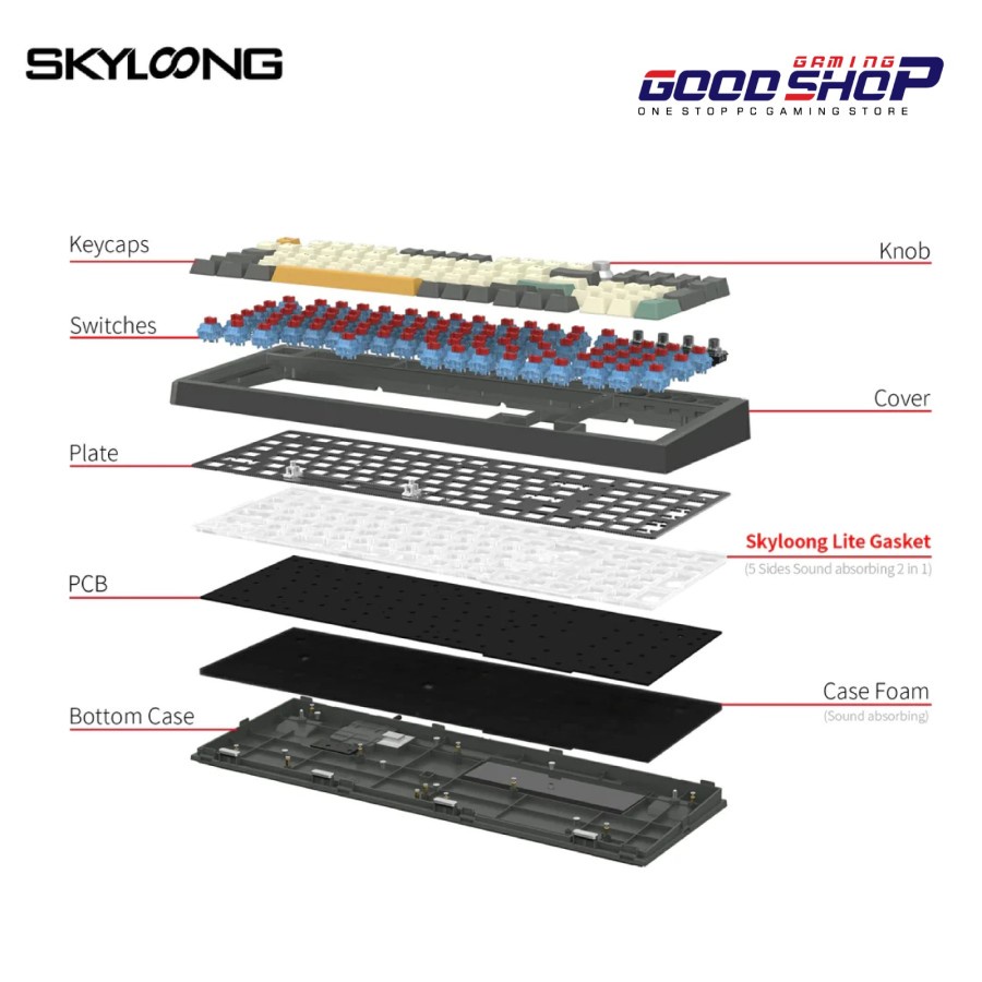 SKYLOONG GK980 GLACIER MECHANICAL GREY WHITE RED PBT KEYCAPS