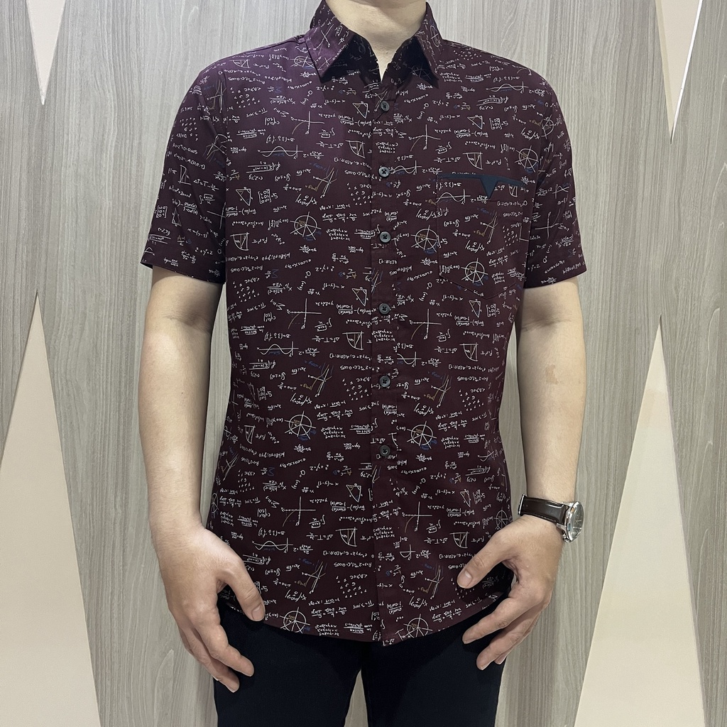 GRIDLINE - S287 Garnet Red &amp; Dark Navy - S183 Black] Kemeja Katun Pria Lengan Pendek Slimfit Simpel Elegan M-XXL Fashion Premium