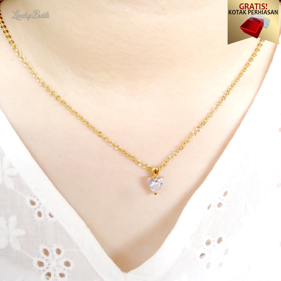 Kalung Anak Titanium Anti Karat Lope Kristal Korea Bonus Kotak Perhiasan - Lovelybutik