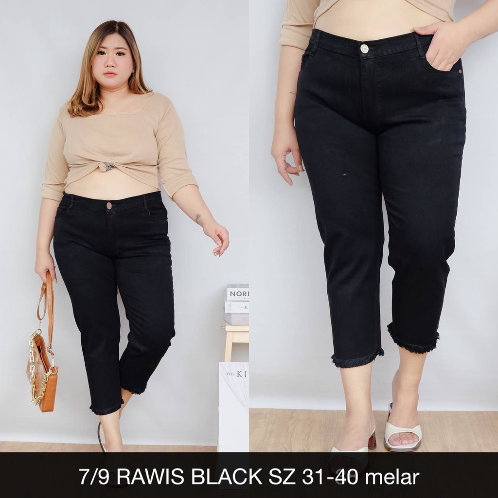 CELANA JEANS WANITA 7/9 RAWIS BLACK SUPERBIG