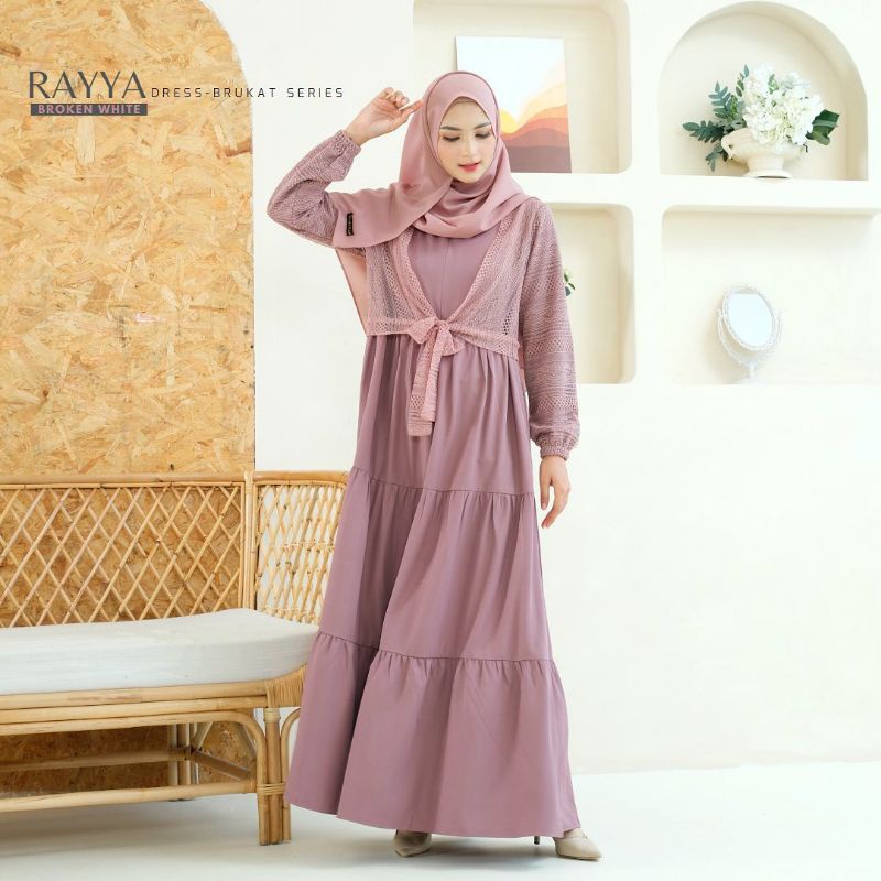 Promo Gamis Dress Rayya Brukat Riskirich Mauve Pink XL Baju Lebaran 2023